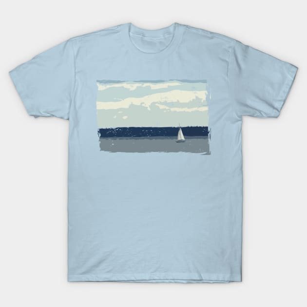 Lispe Impressionist Style Sailboat on Calm Waters T-Shirt by Lispe